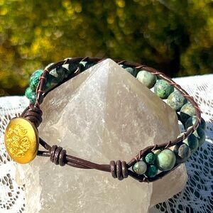 HM066 Leather wrap Bracelet Matte African Turquoise Adjustable